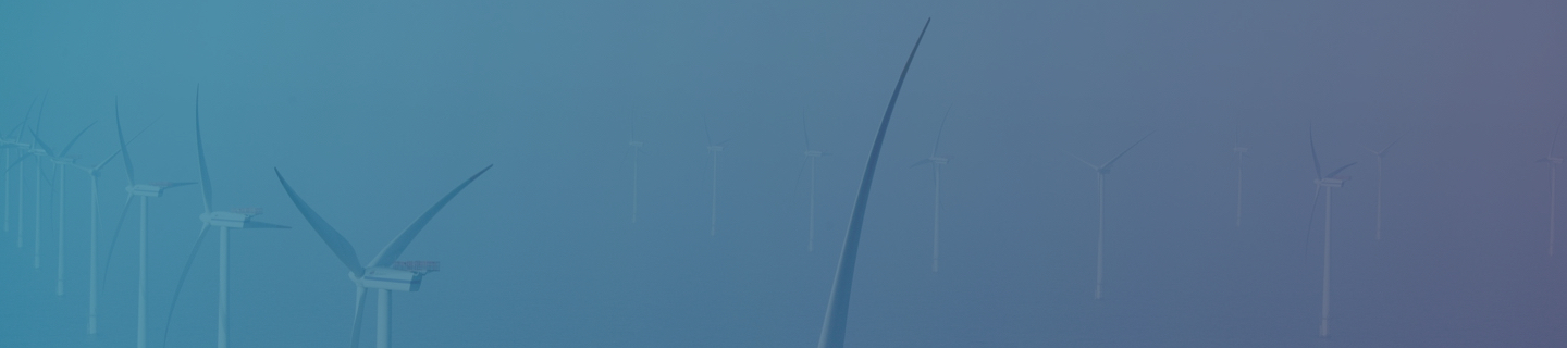 Wind turbines banner with teal to purple gradient tint