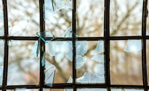 Broken glass in window