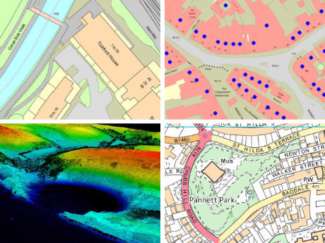 Mosaic image of OS MasterMap, AddressBase, OS VectorMap Local and Lidar data