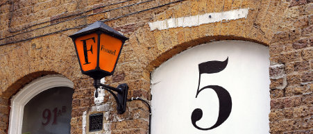 Old street lamp that says 'Found'
