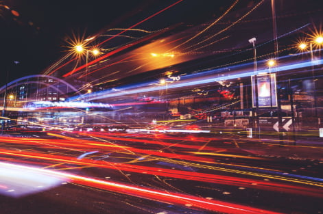 Traffic at night with slow shutter