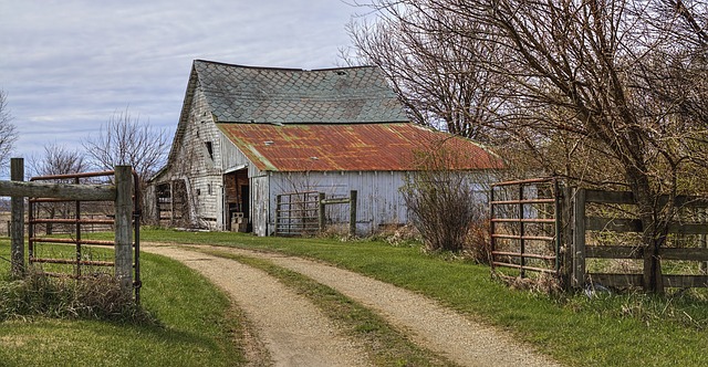 Barn behind farm gate