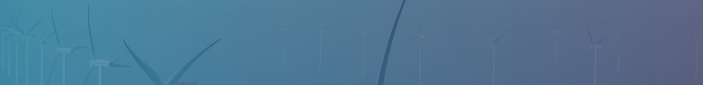 Teal to purple gradient banner off wind turbines