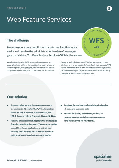 Image of the front cover of the WFS product sheet - text with some circle graphics