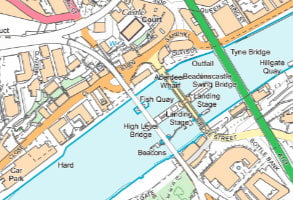 Image of OS VectorMap Local mapping centred on Newcastle river